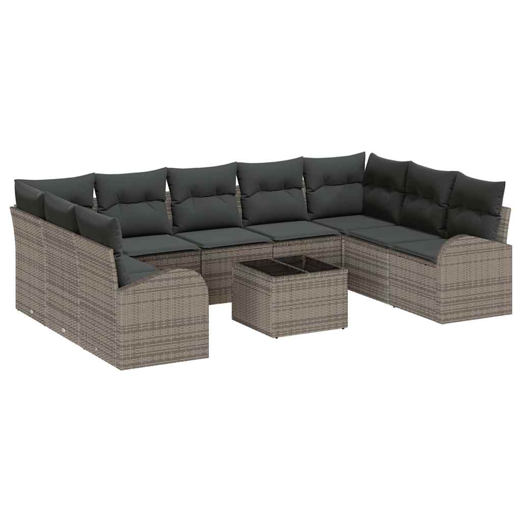 Garden Sofa Set with Cushion 10 pcs Grey Poly Rattan