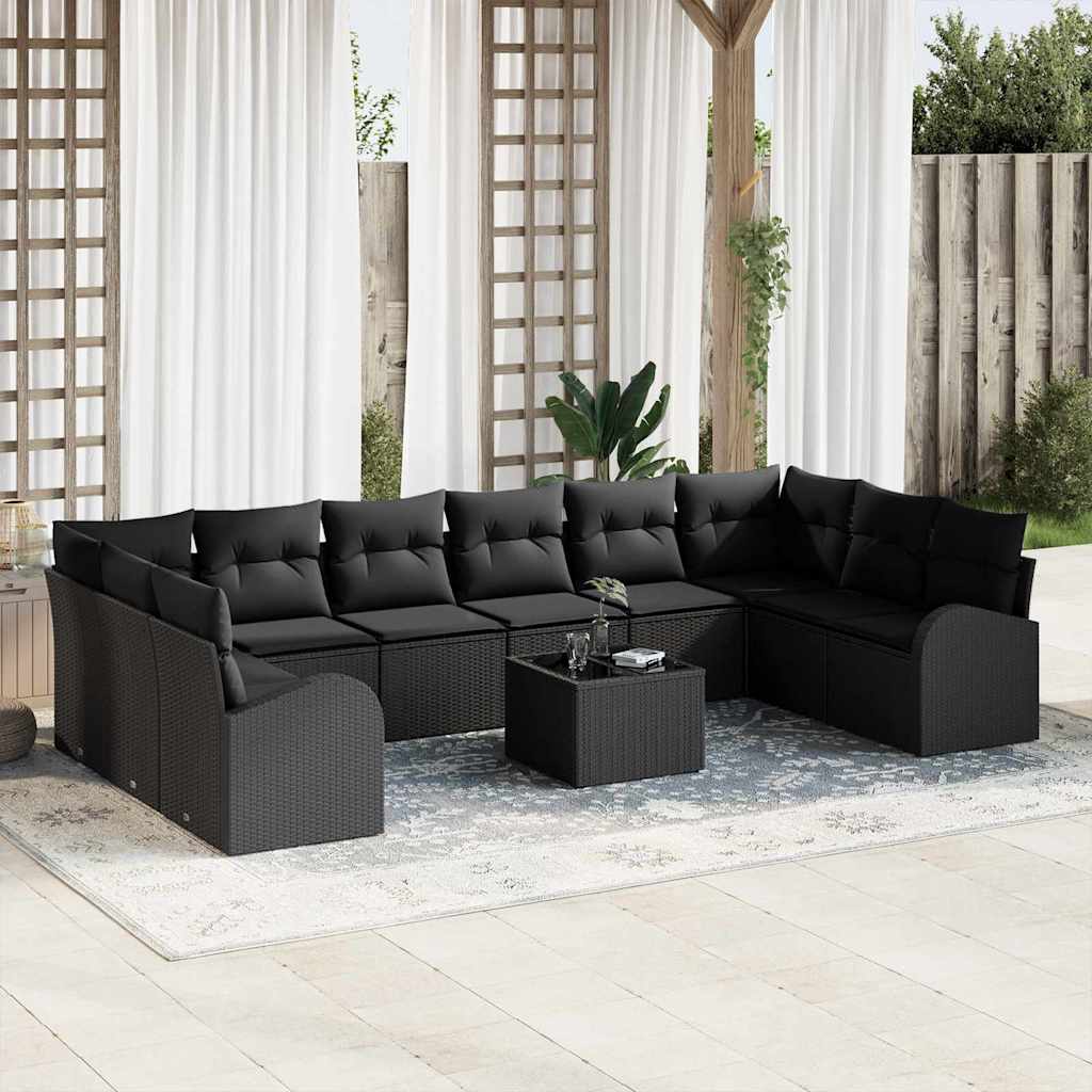 Garden Sofa Set with Cushion with Storage 11 pcs Black