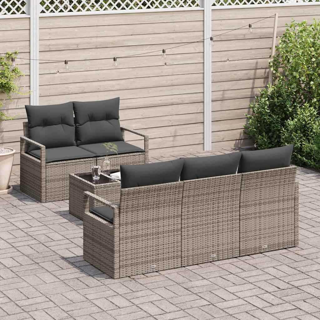 Garden Sofa Set Manual 6 pcs Grey Poly Rattan, Steel and Glass