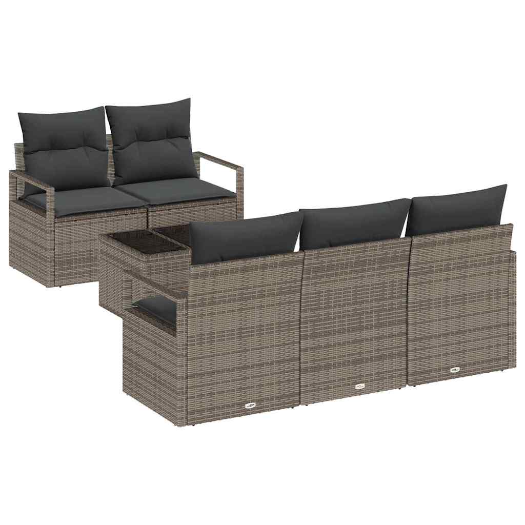Garden Sofa Set Manual 6 pcs Grey Poly Rattan, Steel and Glass
