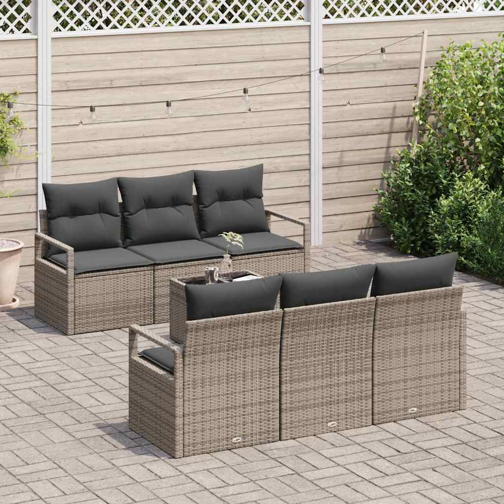 Garden Sofa Set Manual 7 pcs Grey Poly Rattan, Steel and Glass