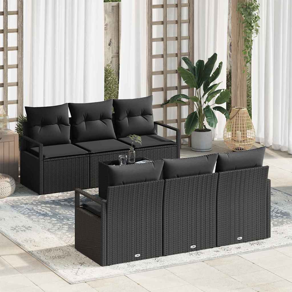 Garden Sofa Set with Cushion 7 pcs Black Poly Rattan