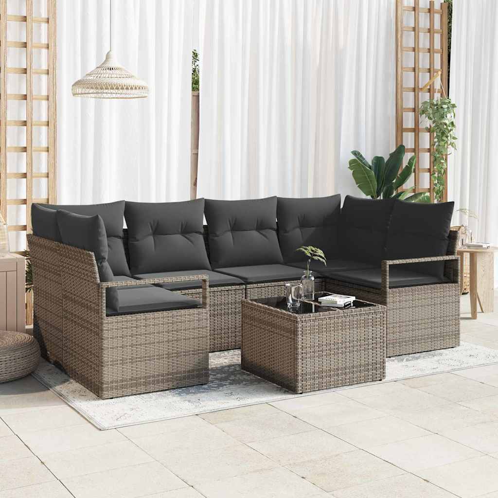 Garden Sofa Set with Cushion Manual 7 pcs Grey 55 x 55 x 37 cm