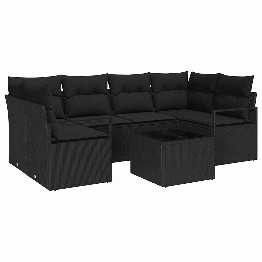 Garden Sofa Set Manual 7 pcs Black Poly Rattan, Steel and Glass