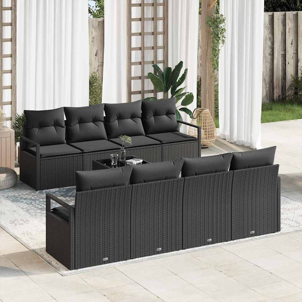 Garden Sofa Set with Cushion Manual 9 pcs Black 55 x 55 x 37 cm