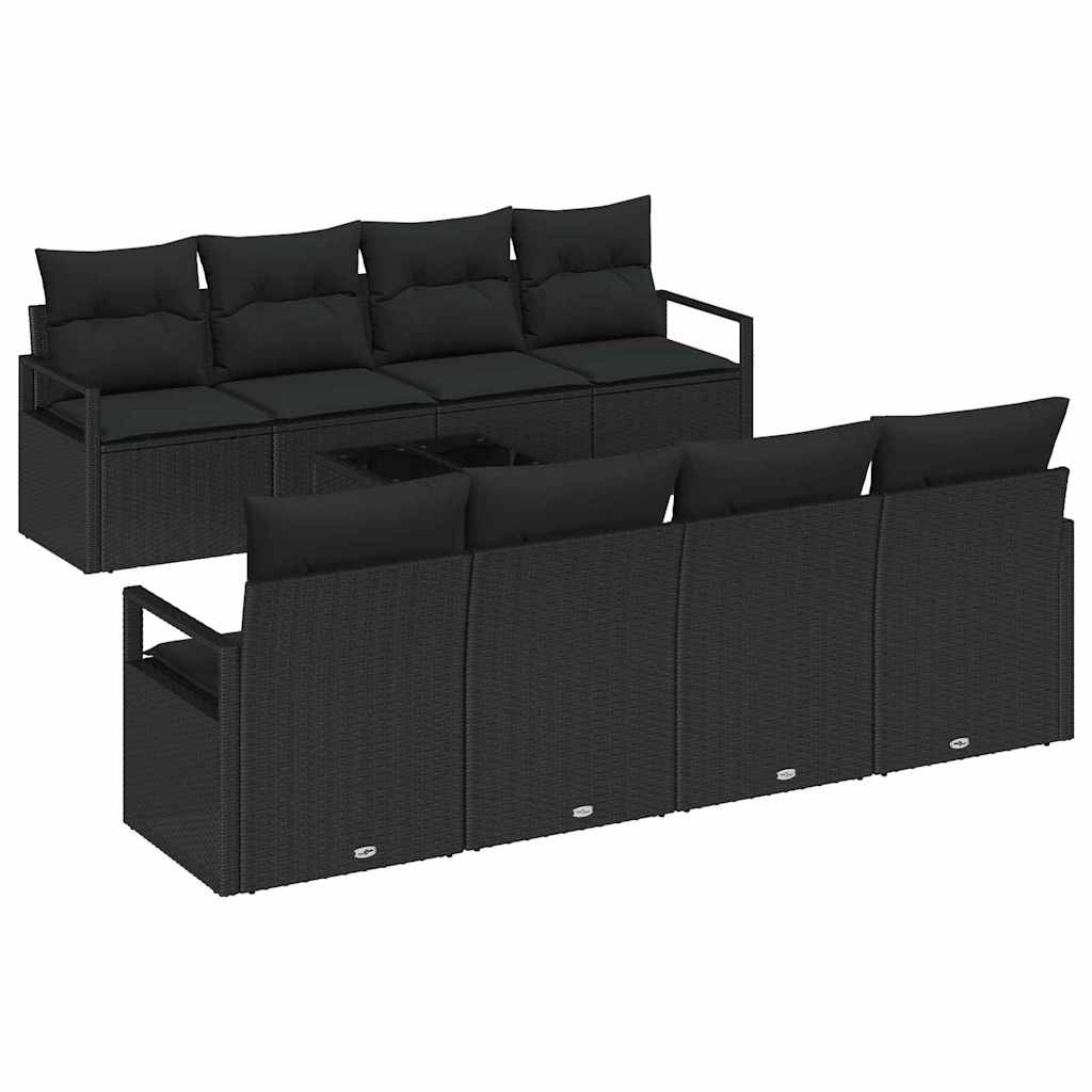 Garden Sofa Set with Cushion Manual 9 pcs Black 55 x 55 x 37 cm
