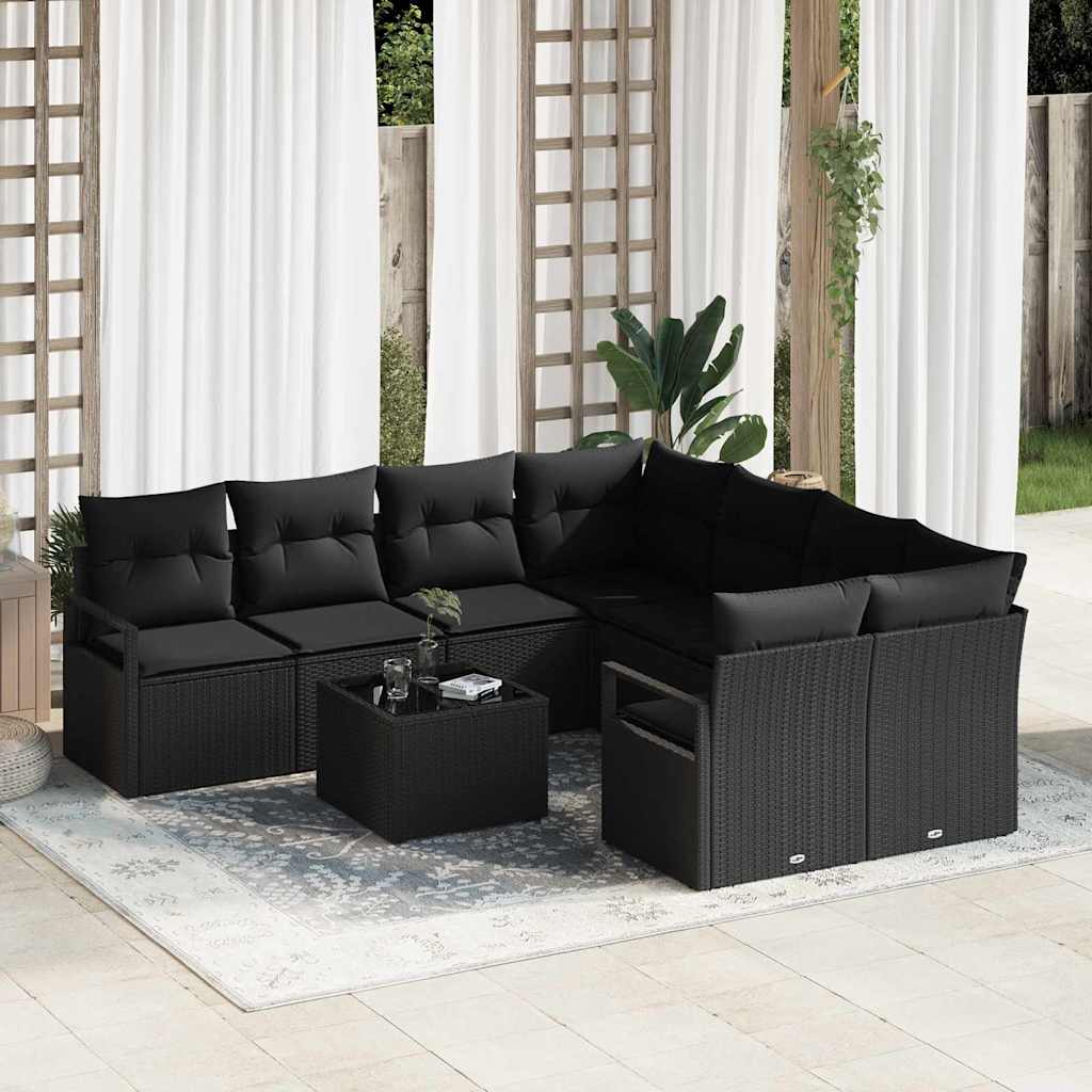Garden Sofa Set with Cushion Manual 9 pcs Black 55 x 55 x 37 cm