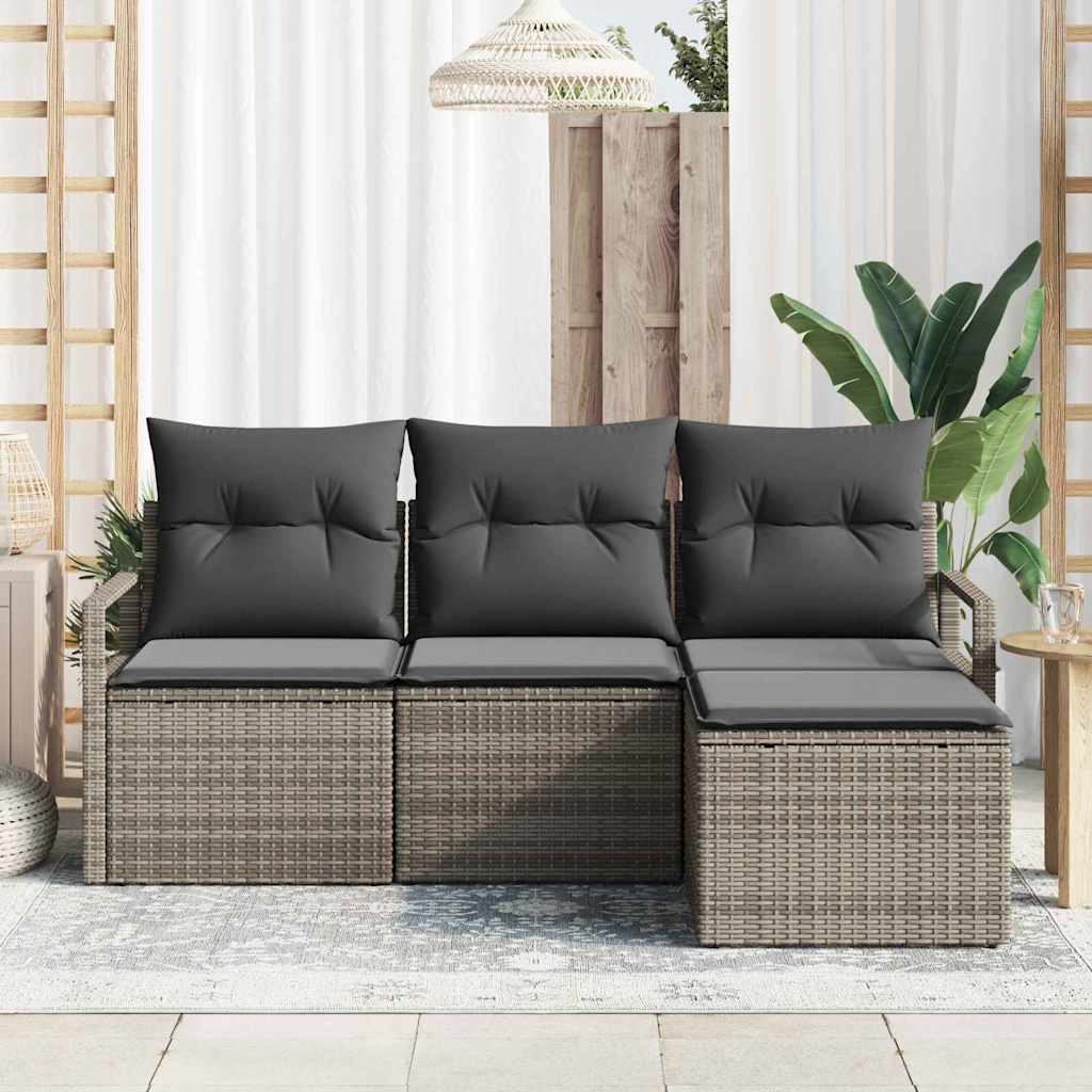 Garden Sofa Set 4 pcs Grey Poly Rattan and Powder-Coated Steel
