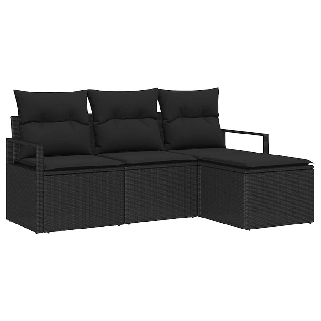Garden Sofa Set 4 pcs Black Poly Rattan and Powder-Coated Steel