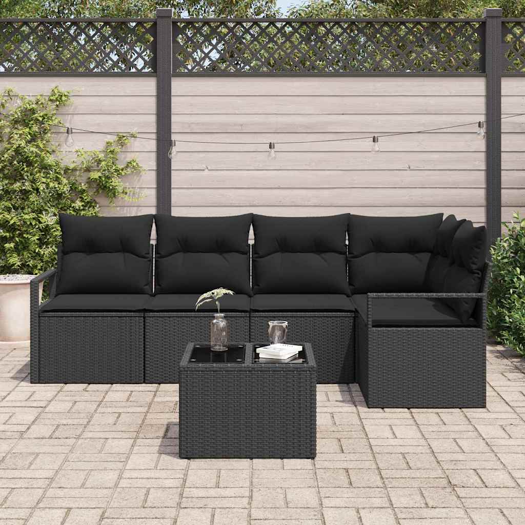 Garden Sofa Set 6 pcs Black Poly Rattan and Powder-Coated Steel