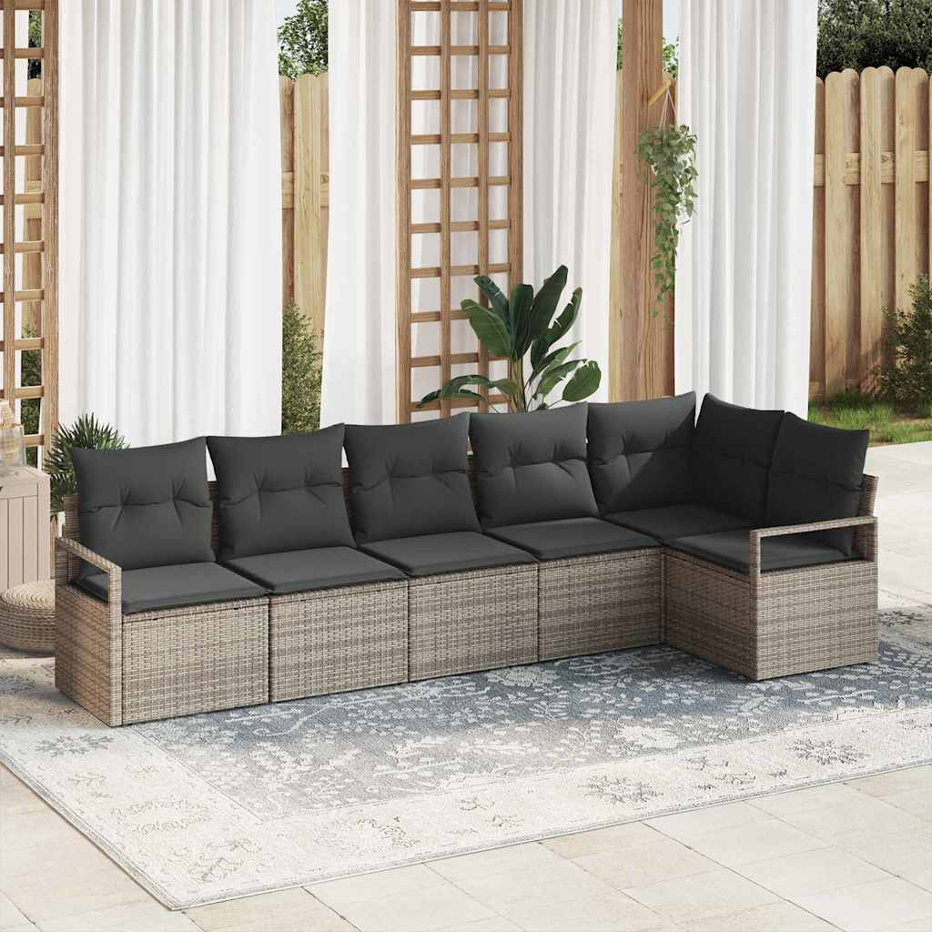 Garden Sofa Set 6 pcs Grey Poly Rattan and Powder-Coated Steel