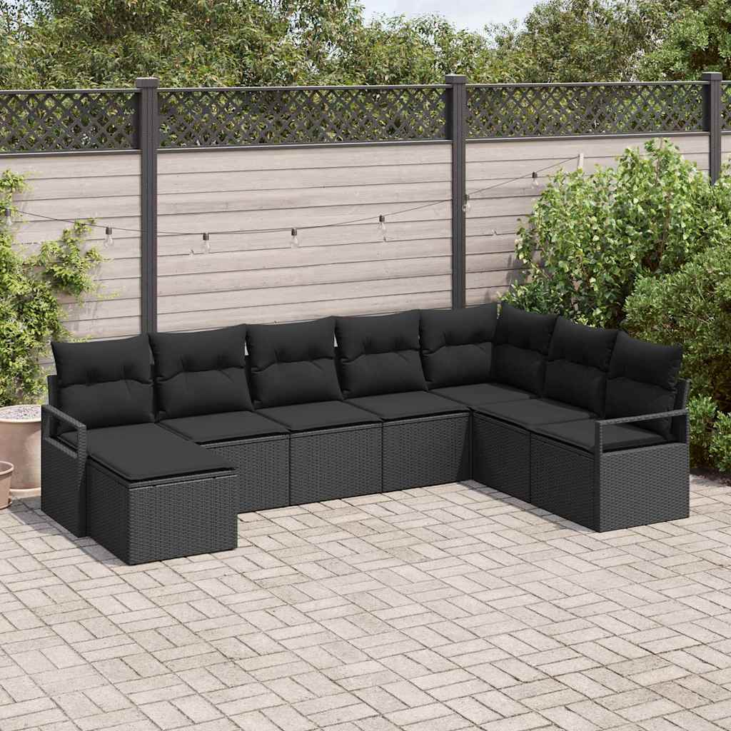 Garden Sofa Set 8 pcs Black Poly Rattan and Powder-Coated Steel