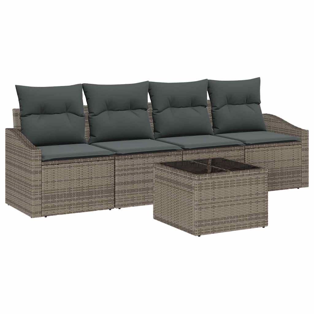Sofa Set with Cushion with Storage 5 pcs Grey Poly Rattan