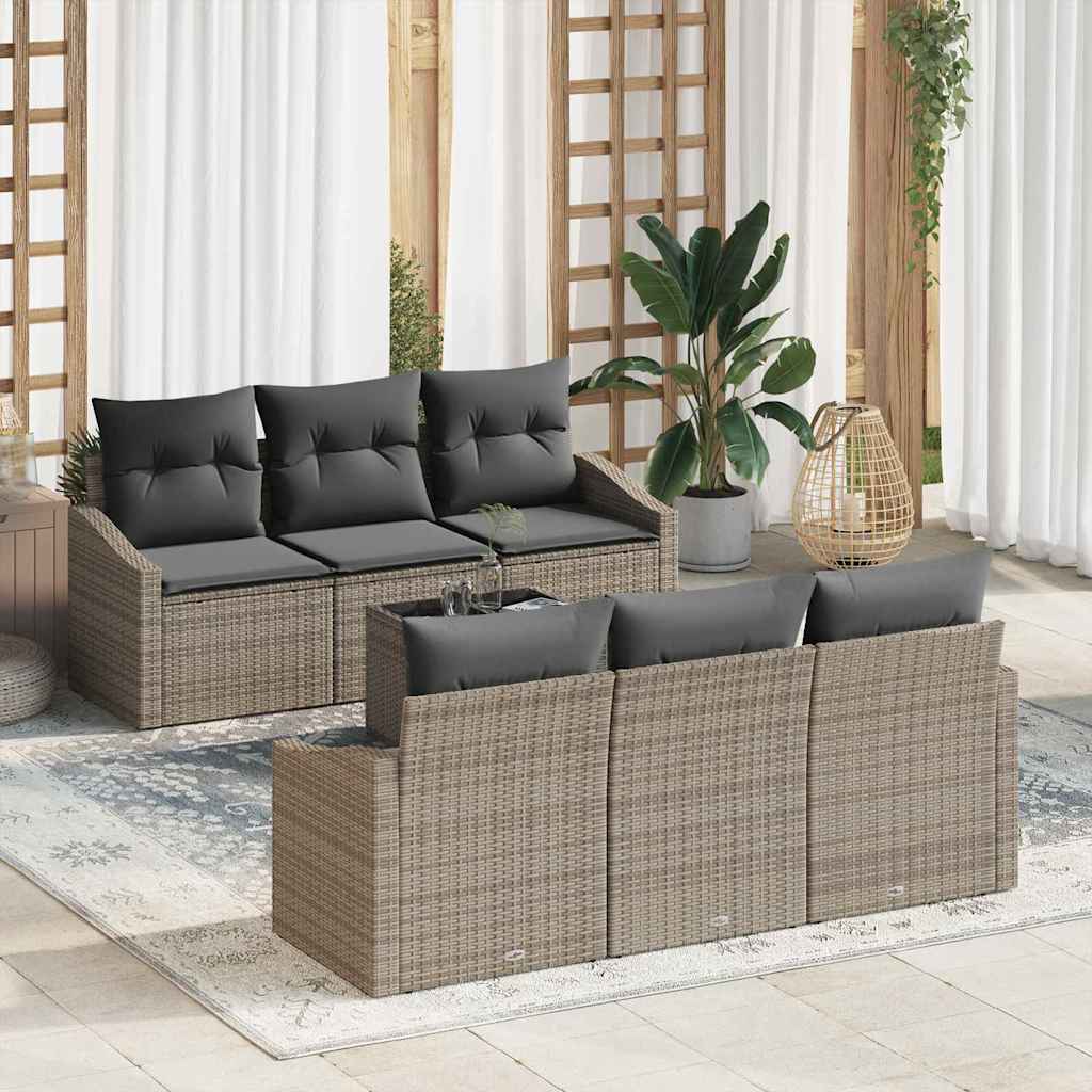 Sofa Set 7 pcs Grey Poly Rattan