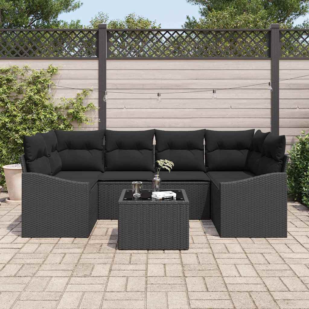 Sofa Set with Cushion with Storage 7 pcs Black Poly Rattan