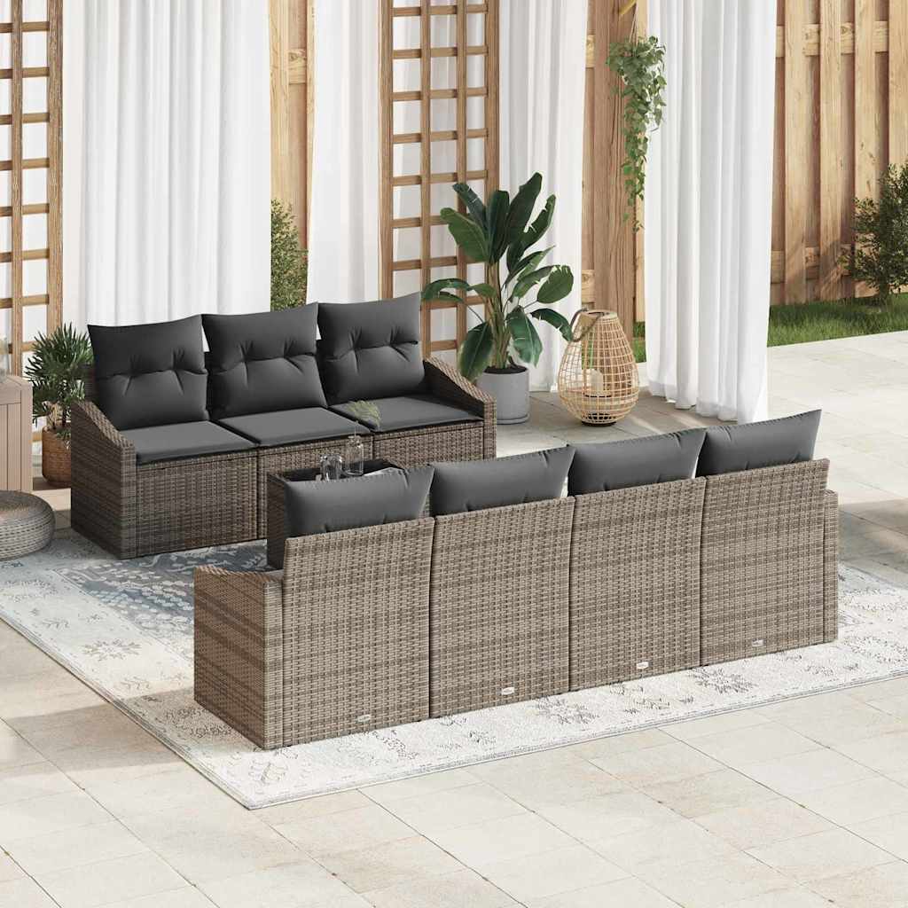 Sofa Set with Cushion with Storage 8 pcs Grey Poly Rattan