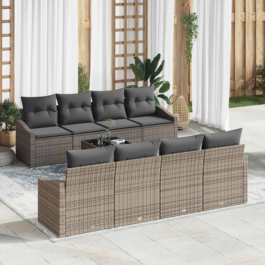 Sofa Set 7 pcs Grey Poly Rattan