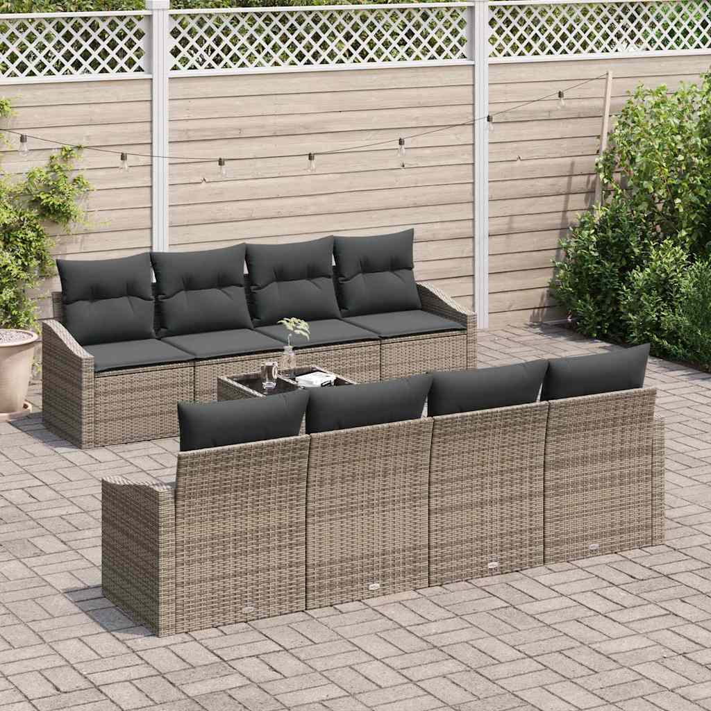 Sofa Set 7 pcs Grey Poly Rattan