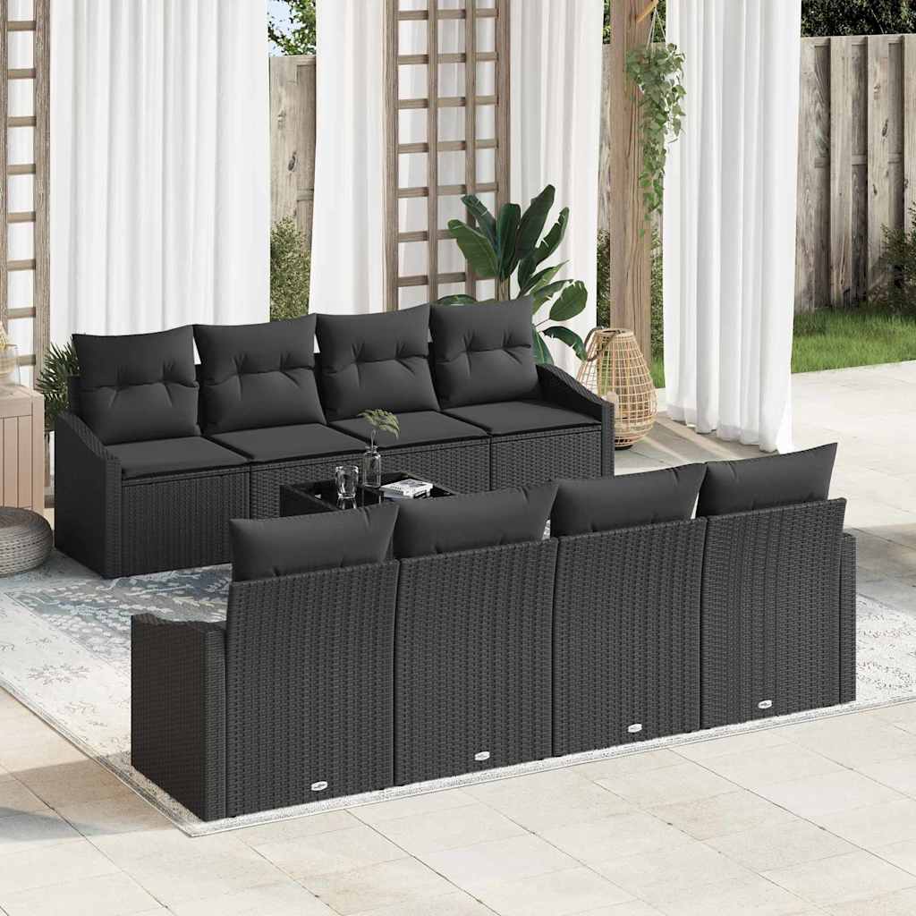 Garden Sofa Set with Cushion Manual 7 pcs Black 55 x 55 x 37 cm