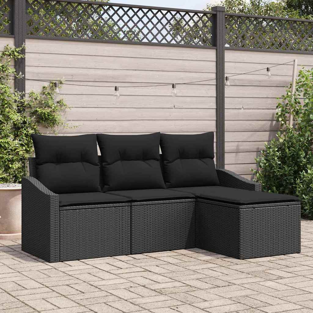 Garden Sofa Set 4 pcs Black Poly Rattan and Powder-Coated Steel