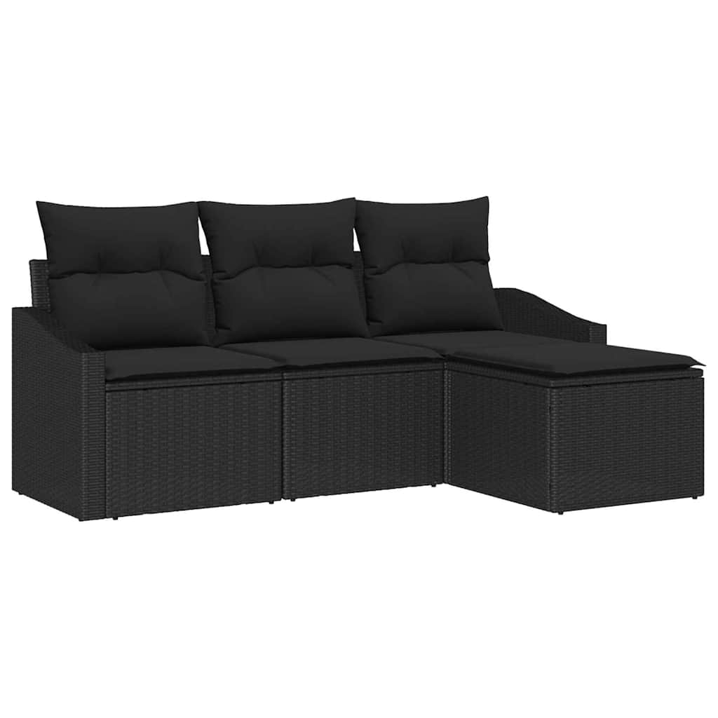 Garden Sofa Set 4 pcs Black Poly Rattan and Powder-Coated Steel
