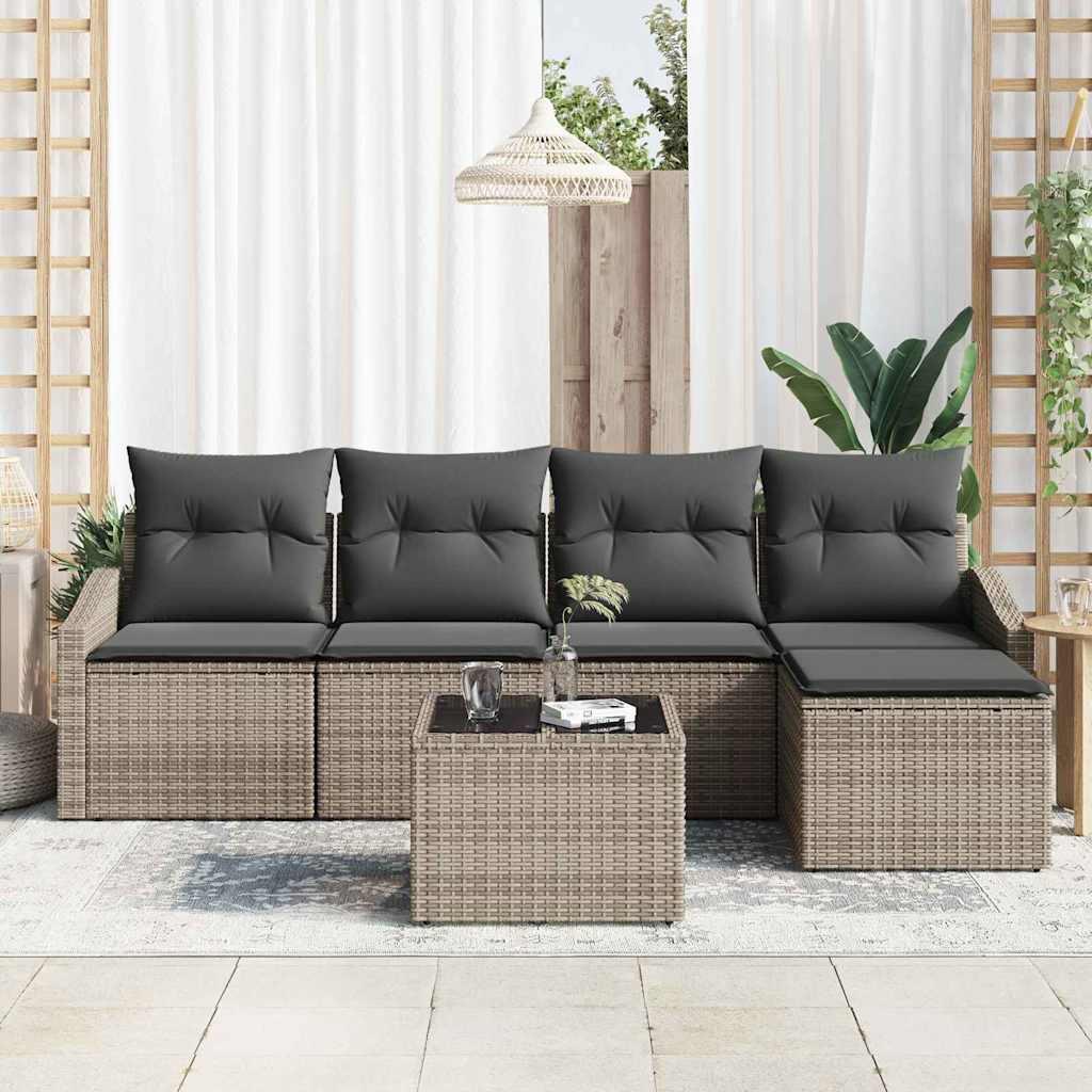 Sofa Set with Cushion with Storage 6 pcs Light Grey Poly Rattan