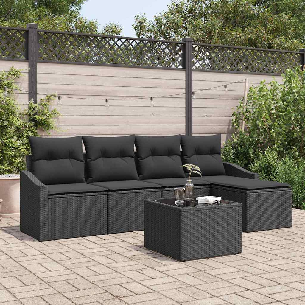 Sofa Set with Cushion with Storage 6 pcs Black Poly Rattan