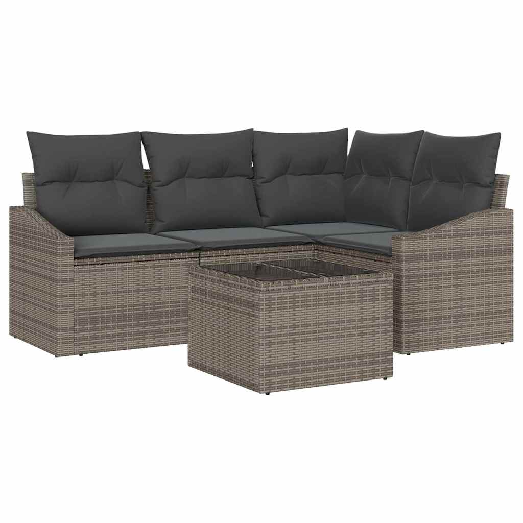 Sofa Set with Cushion with Storage 5 pcs Light Grey Poly Rattan