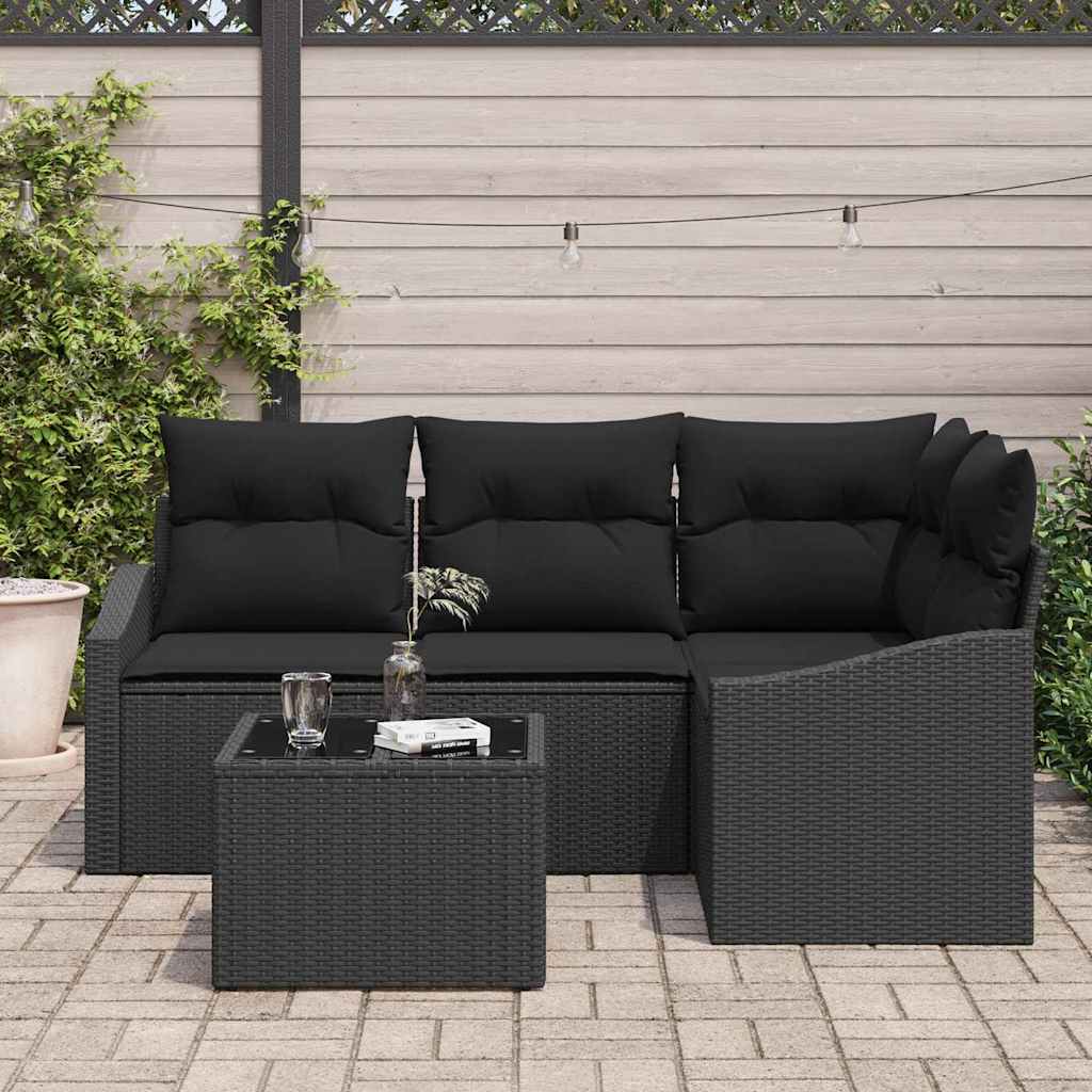 Sofa Set with Cushion with Storage 5 pcs Black Poly Rattan