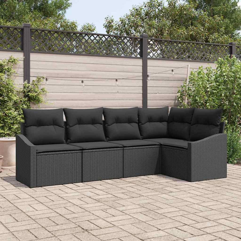 Sofa Set with Cushion with Storage 5 pcs Black Poly Rattan