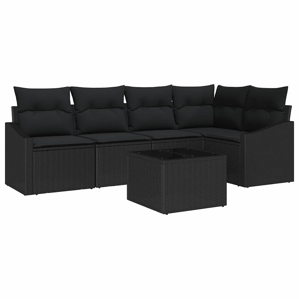 Sofa Set with Cushion with Storage 6 pcs Black Poly Rattan