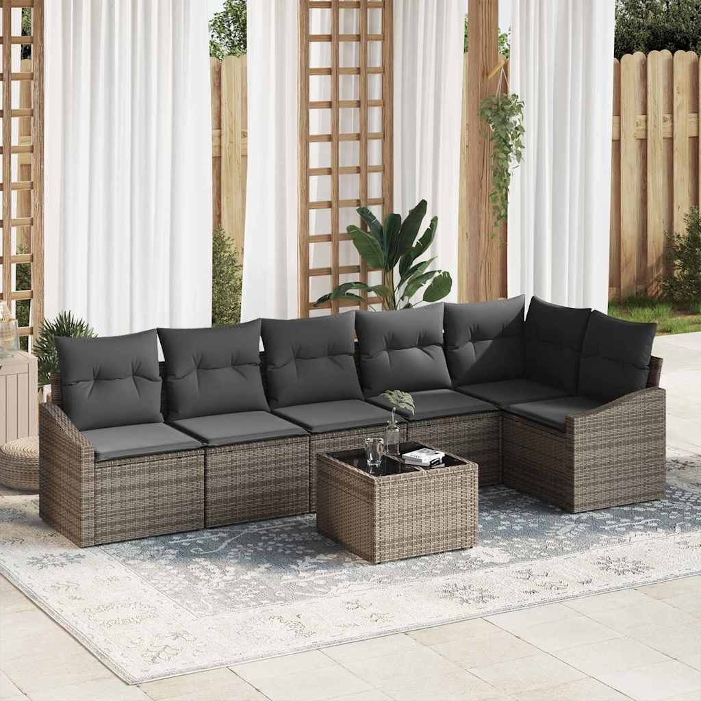 Sofa Set with Cushion with Storage 7 pcs Light Grey Poly Rattan