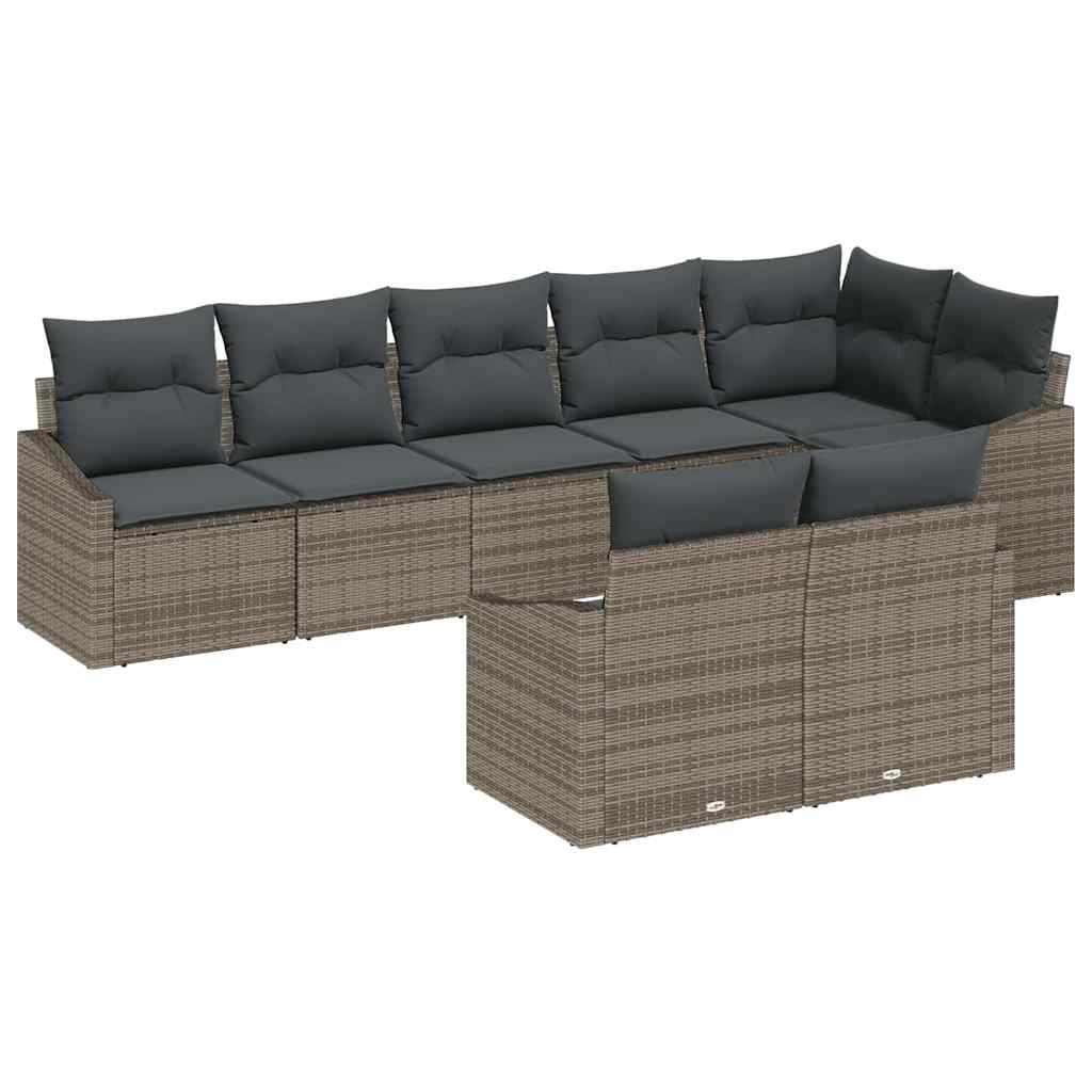 Sofa Set with Cushion with Storage 8 pcs Grey Poly Rattan