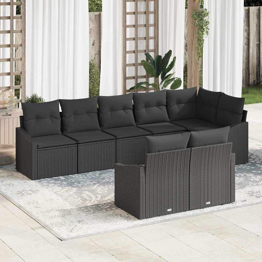 Sofa Set with Cushion with Storage 8 pcs Black Poly Rattan