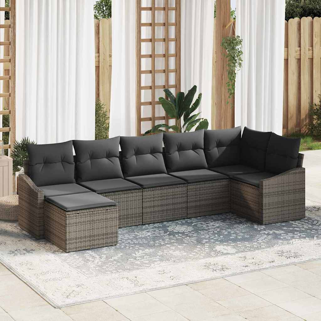 Garden Sofa Set with Cushion 7 pcs Grey Poly Rattan