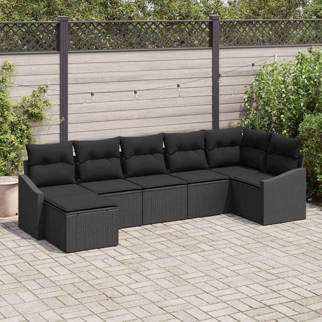 Garden Sofa Set with Cushion 7 pcs Black Poly Rattan