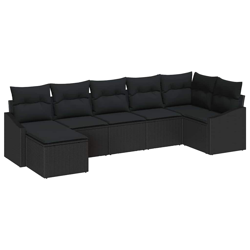 Garden Sofa Set with Cushion 7 pcs Black Poly Rattan