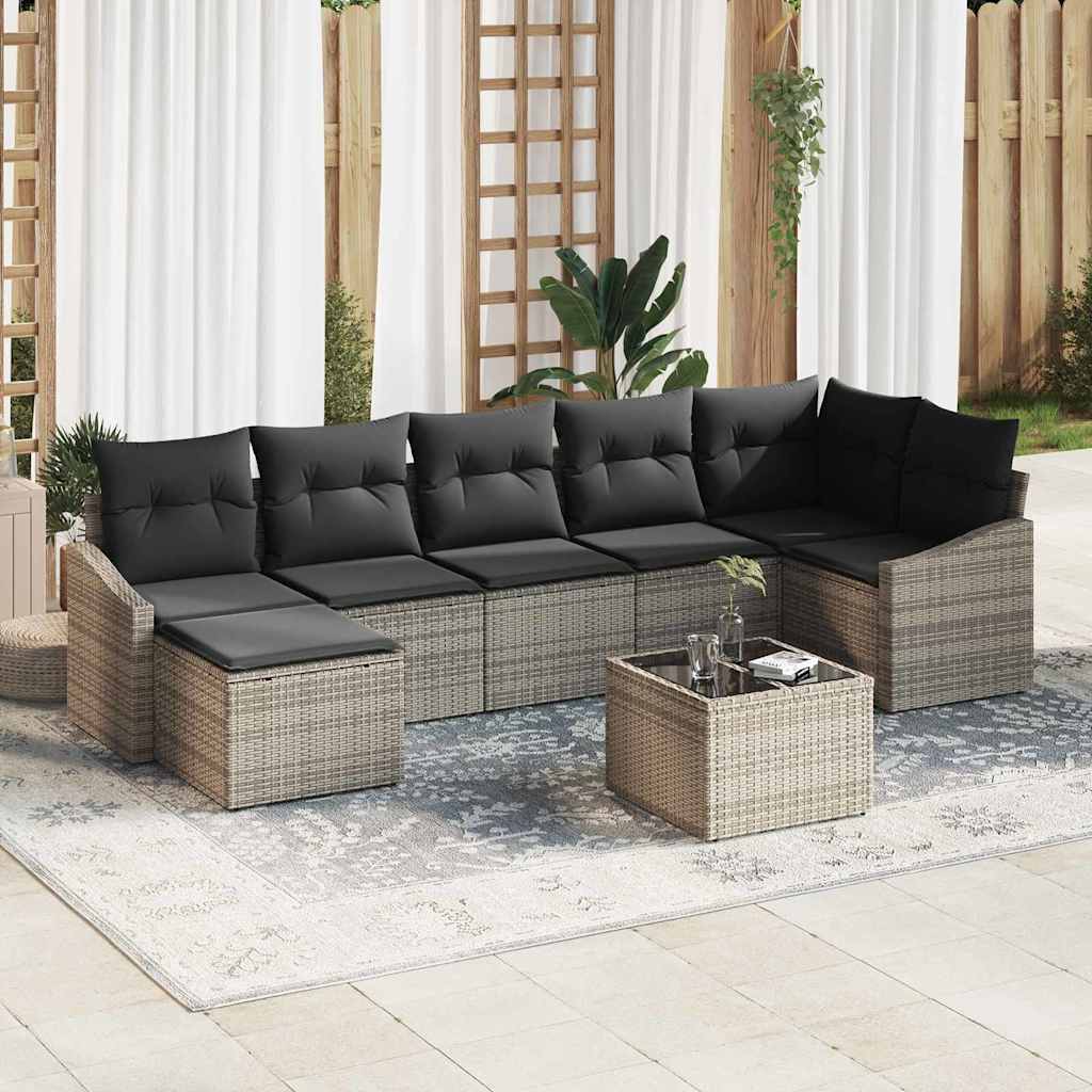 Garden Sofa Set with Cushion 8 pcs Light Grey Poly Rattan