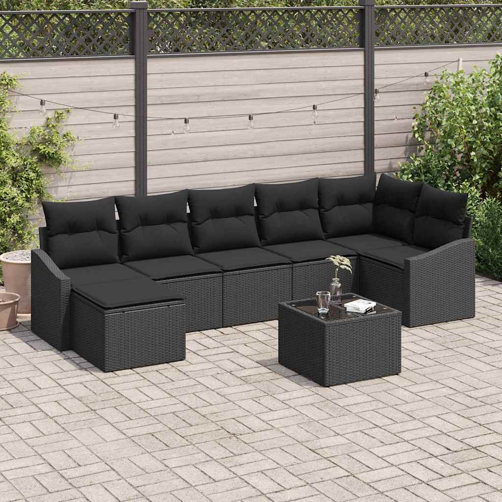 Garden Sofa Set with Cushion 8 pcs Black Poly Rattan