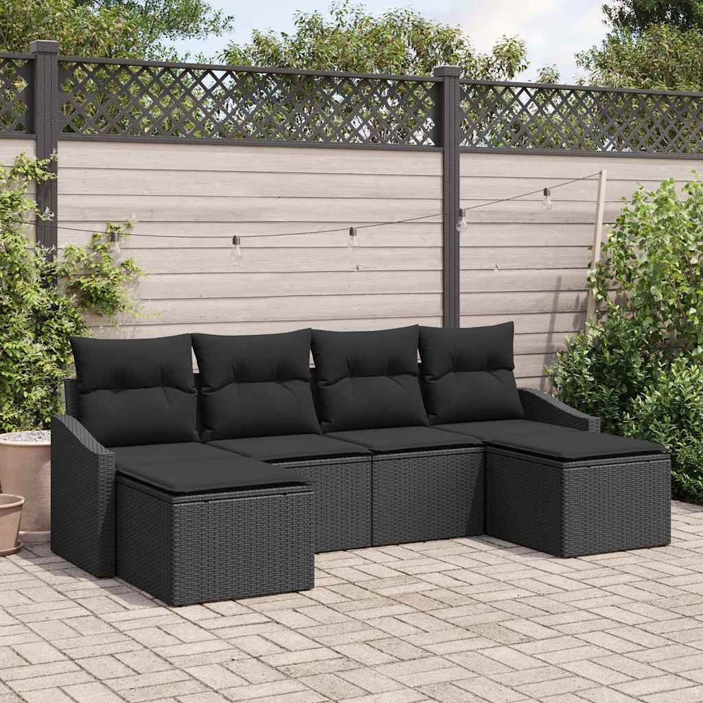 Garden Dining Set with Cushion with Storage 6 pcs Black
