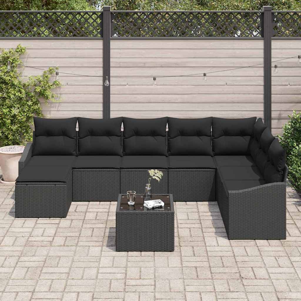 Garden Sofa Set with Cushion 8 pcs Black Poly Rattan