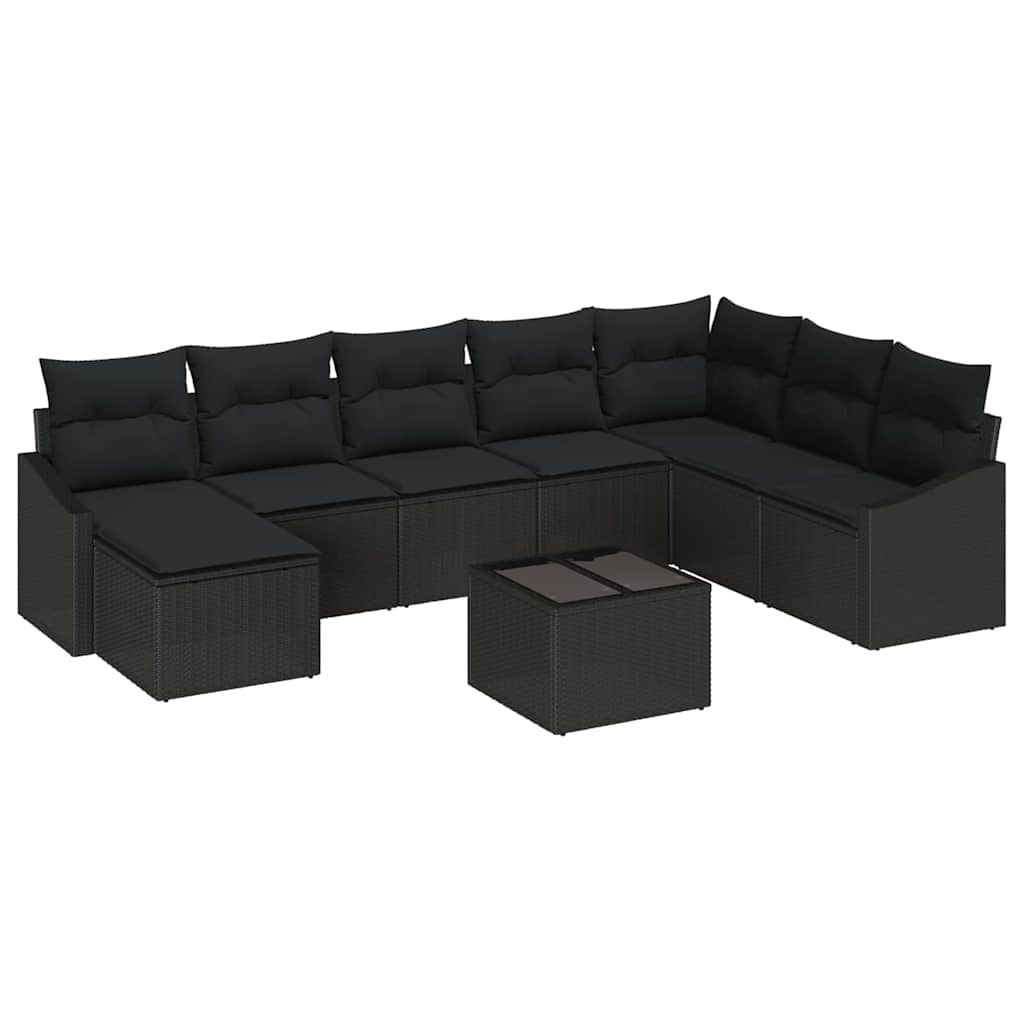 Garden Sofa Set with Cushion 8 pcs Black Poly Rattan