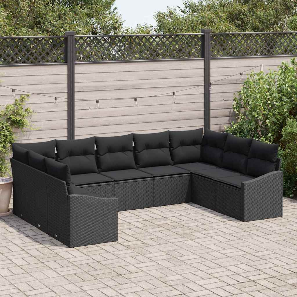 Garden Sofa Set with Cushion 9 pcs Black Poly Rattan