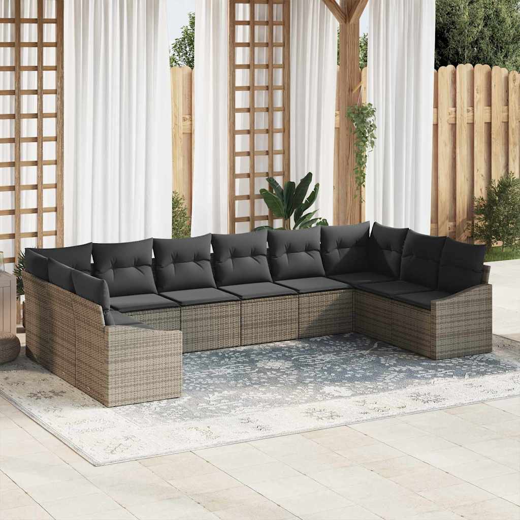 Garden Sofa Set with Cushion 10 pcs Grey Poly Rattan