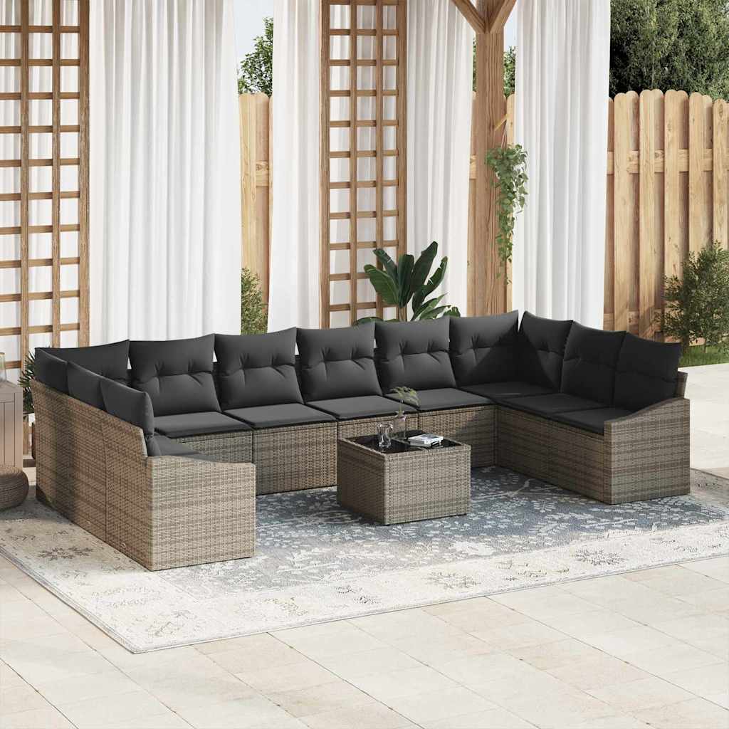 Garden Sofa Set with Cushion 11 pcs Light Grey Poly Rattan