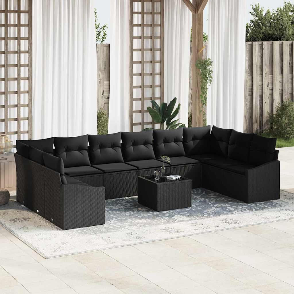 Garden Sofa Set with Storage Black Poly Rattan