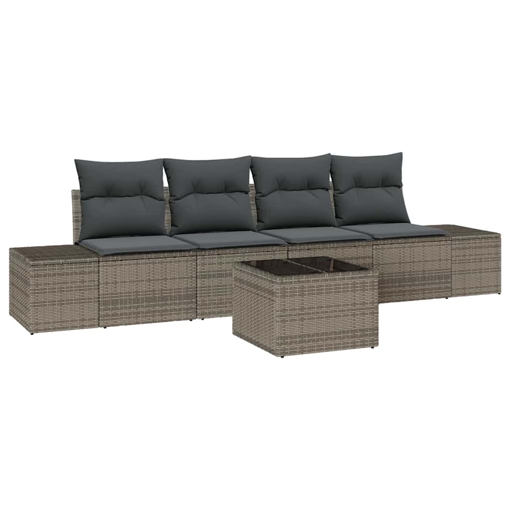 Garden Sofa Set with Cushion 5 pcs Grey Poly Rattan
