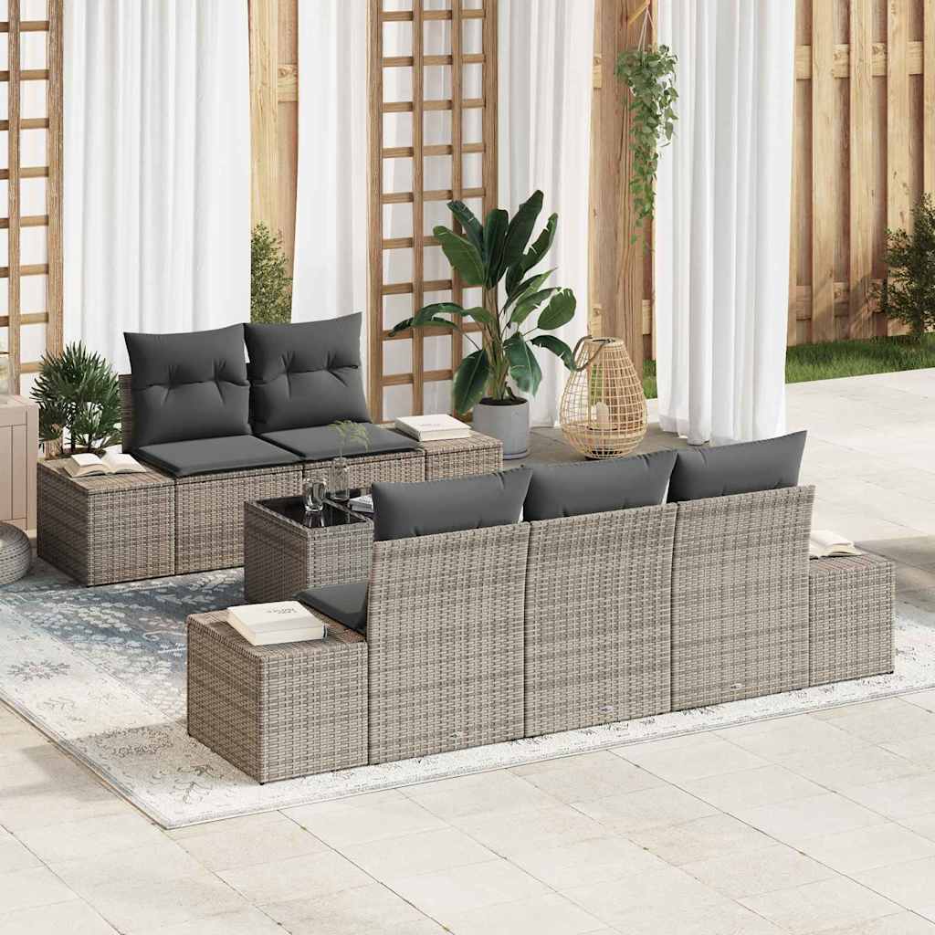 Garden Sofa Set with Cushion Manual 6 pcs Grey 55 x 55 x 37 cm