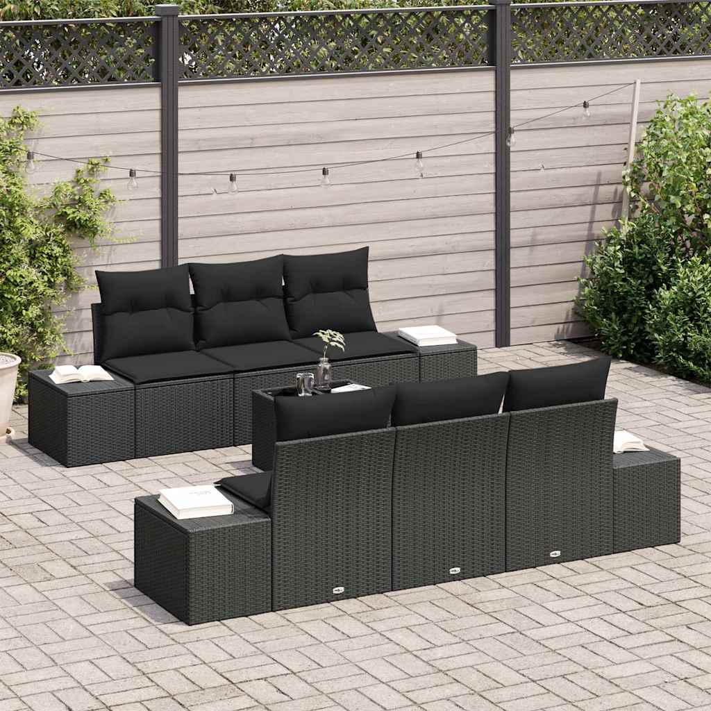 Garden Sofa Set with Cushion Manual 7 pcs Black 55 x 55 x 37 cm