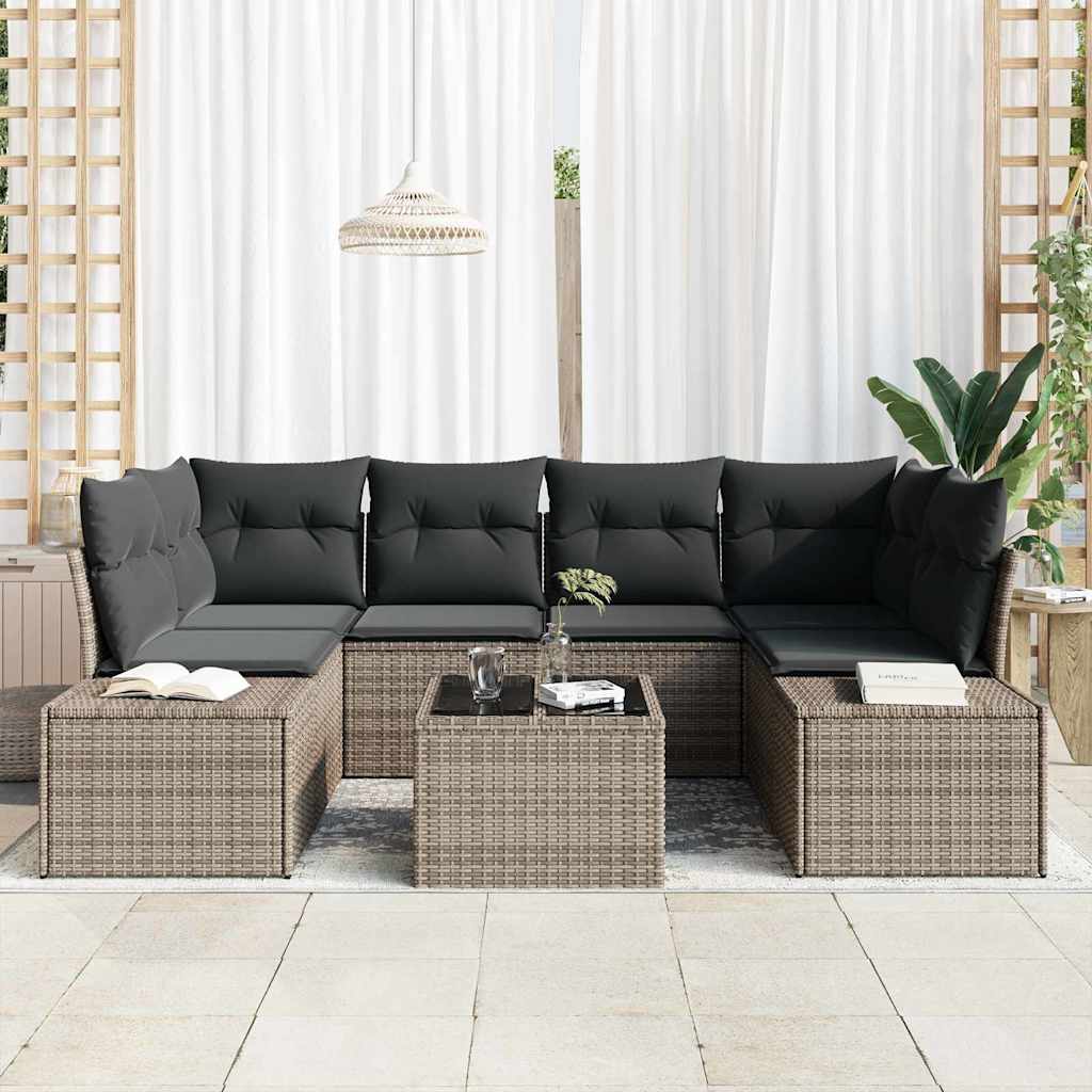Garden Sofa Set with Cushion Manual 7 pcs Grey 55 x 55 x 37 cm
